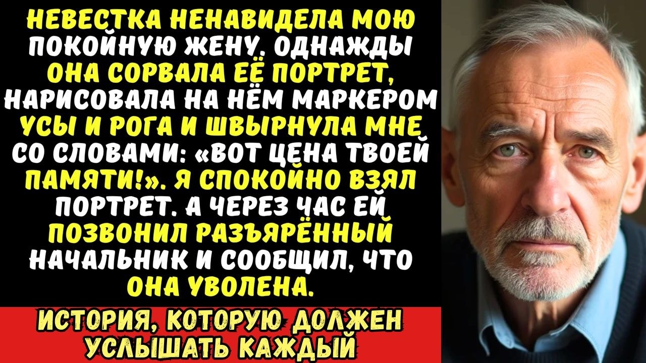 Невестка сорвала со стены портрет моей покойной жены и нарисовала на нём усы. А я лишь улыбнулся.