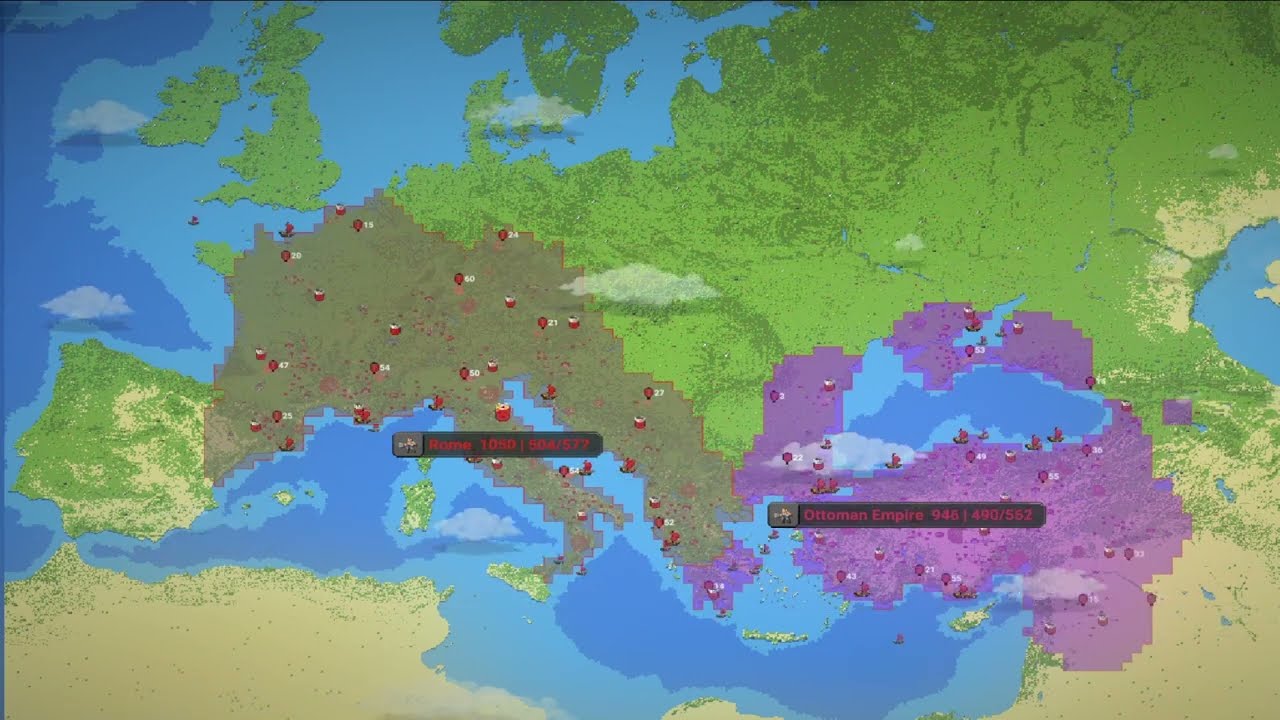 Roman Empire VS Ottoman Empire (WorldBox Timelapse)