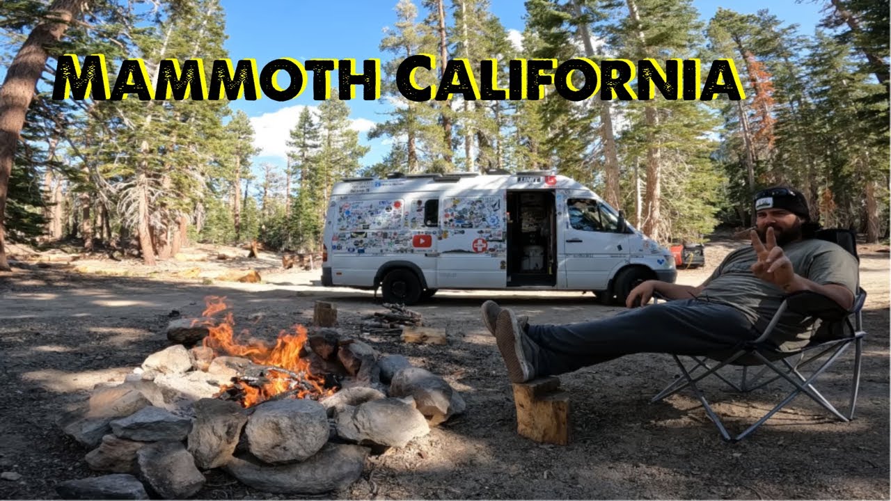 Camping and snowboarding in Mammoth California