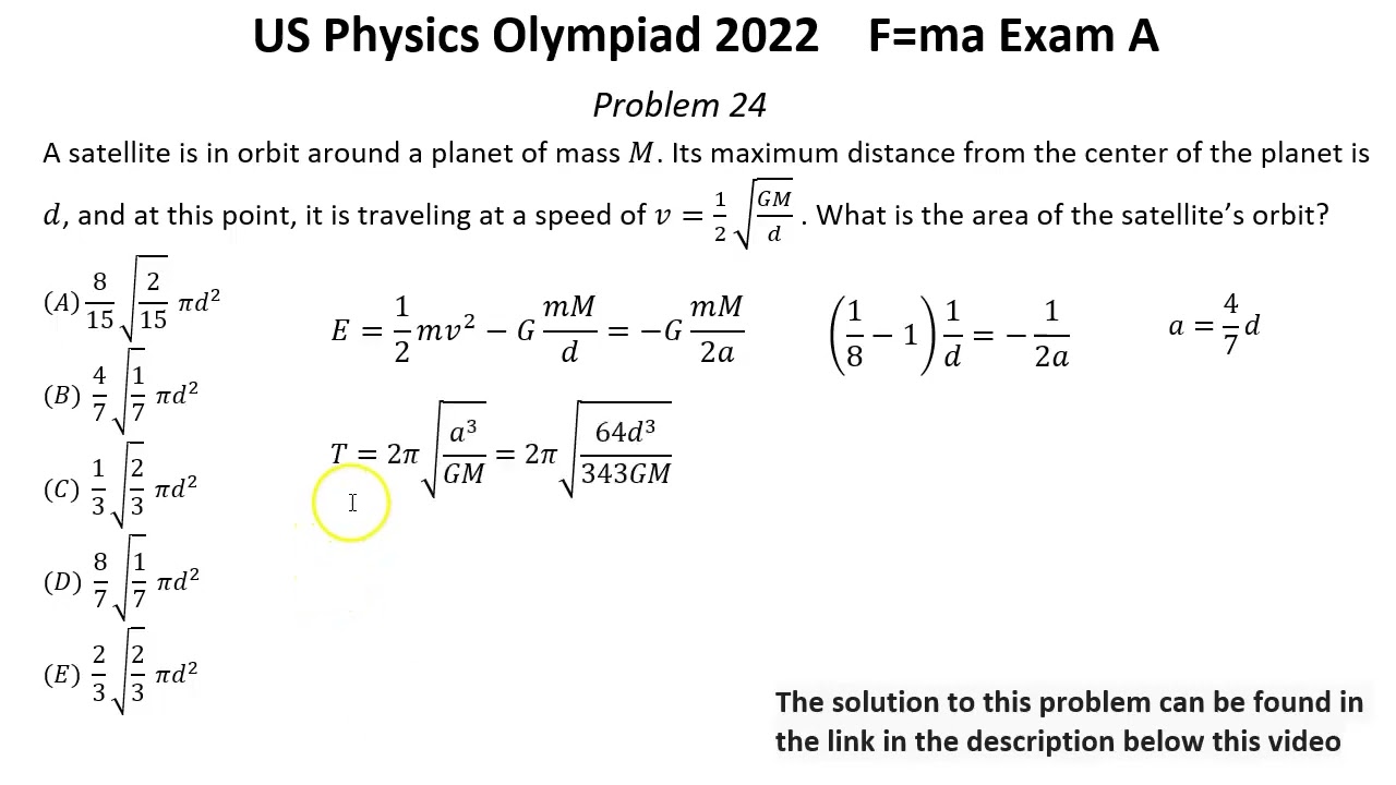US F=ma Physics Olympiad 2022. First Round. Exam A. Solutions of problems 22-25 of 25. Mechanics