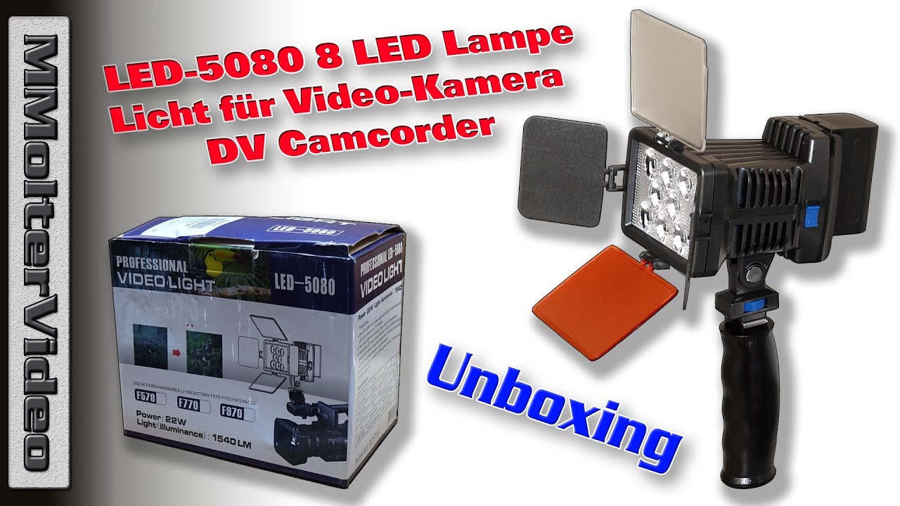 Unboxing LED 5080 8 LED Lampe Licht für Video Kamera DV Camcorder.