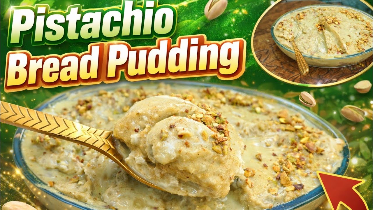 Pistachio bread pudding recipe By Aziza Home Kitchen 