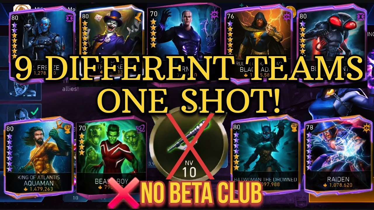 9 Different ONE SHOT TEAMS!🔥 (NO BETA CLUB) H7 Advent Of Chaos Solo Raid Injustice 2 Mobile Gameplay