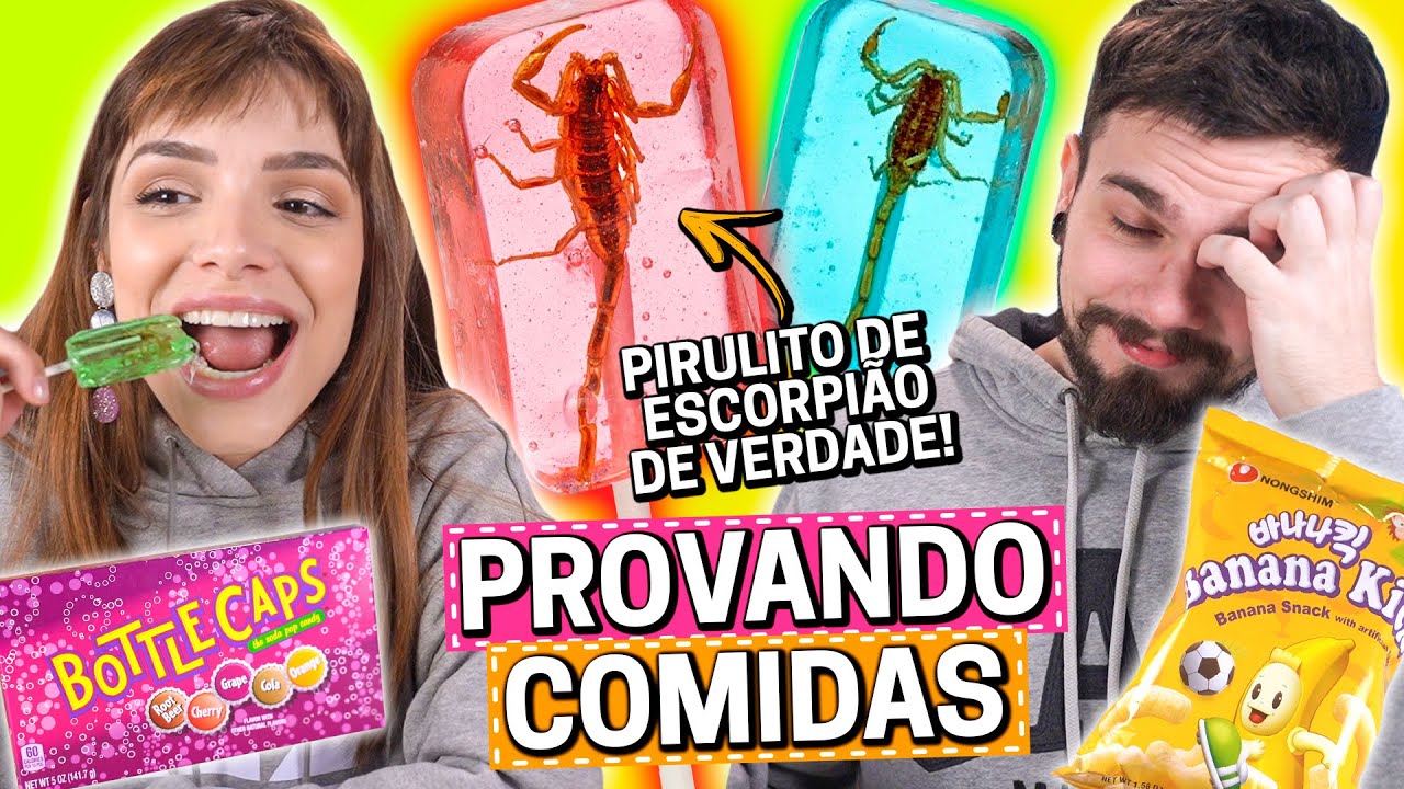 PIRULITO de ESCORPIÃO, SALGADINHO DE BANANA, BALA DE CERVEJA | PROVANDO COMIDAS