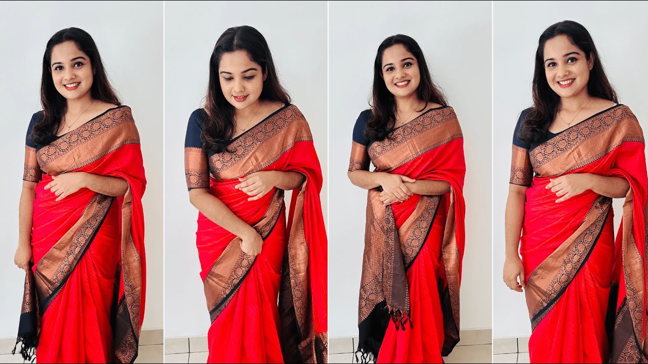 എങ്ങനെ എളുപ്പത്തിൽ മനോഹരമായി സാരി ഉടുക്കാം || Simple And Easy Saree Draping Video For Beginners ❤️🖤