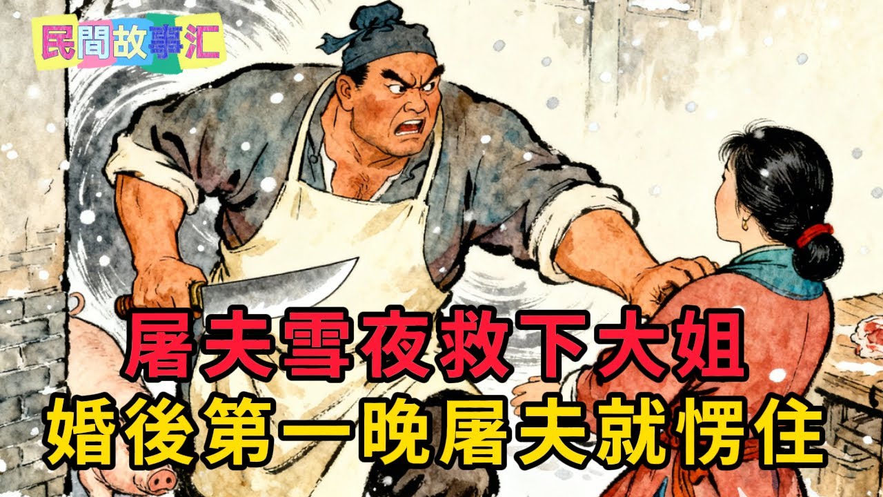 屠夫雪夜裡救下被惡霸欺凌的大姐，為堵住閒話娶了她，婚後第一晚屠夫就愣住 #民間故事 #聽書
