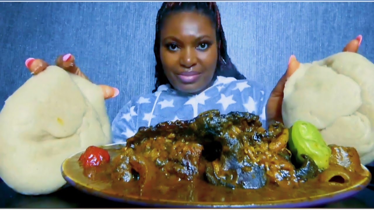 Asmr mukbang atama abak soup with fufu