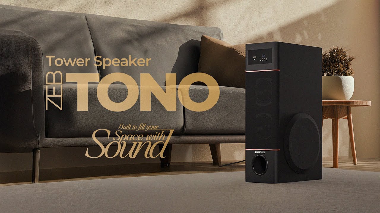 Zebronics Tono Tower Speaker | 50W Power, Deep Bass, RGB Lights, Karaoke Mic | Bluetooth 5.1