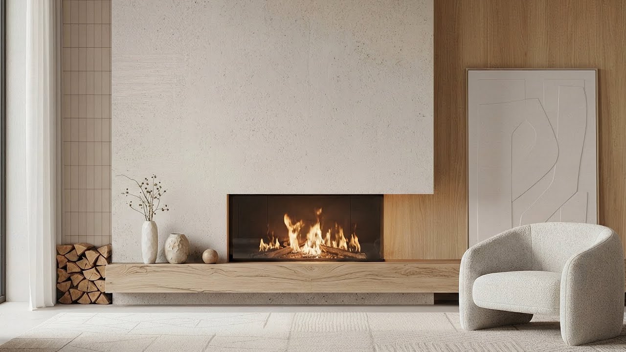 Modern Scandinavian Interior Ambience | Fireplace | 1 Hour