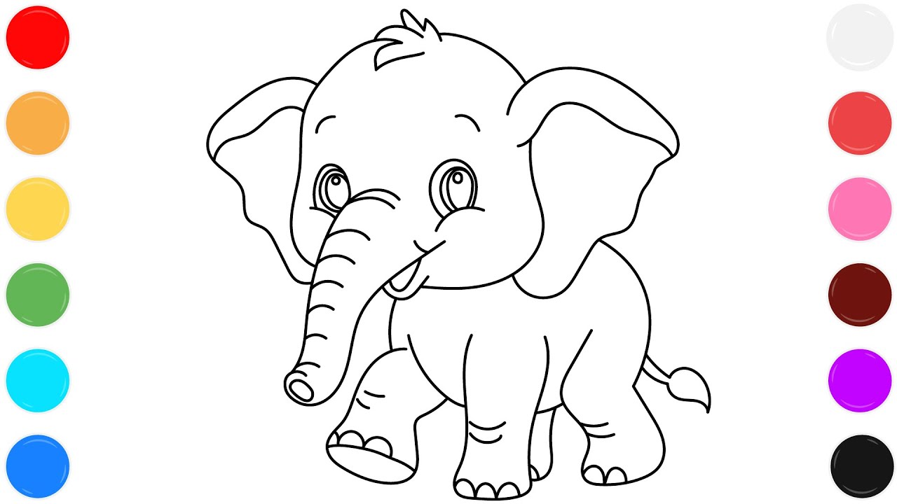 🐘 Раскраска слона для детей | Изучаем цвета с помощью милого рисунка слона