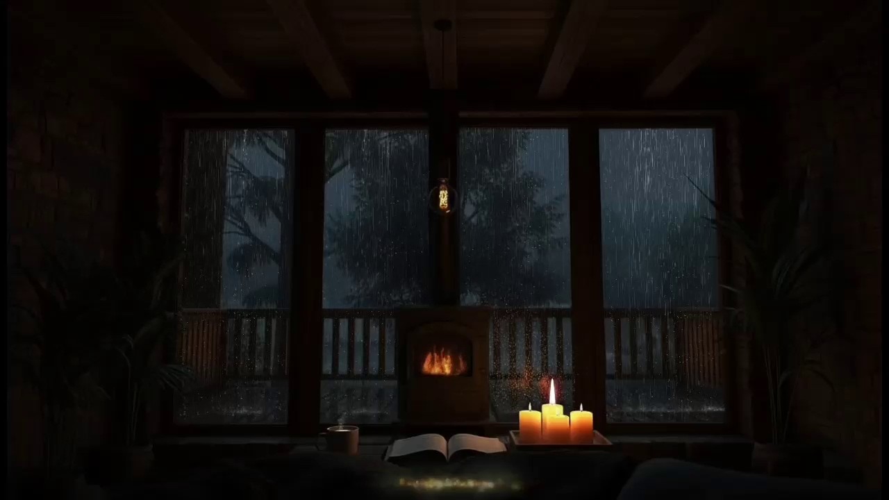 Rain Sound for Better Sleep ⛈️ Cozy Cabin Night Rain & Fireplace Ambience 🔥🌧️ Deep Sleep