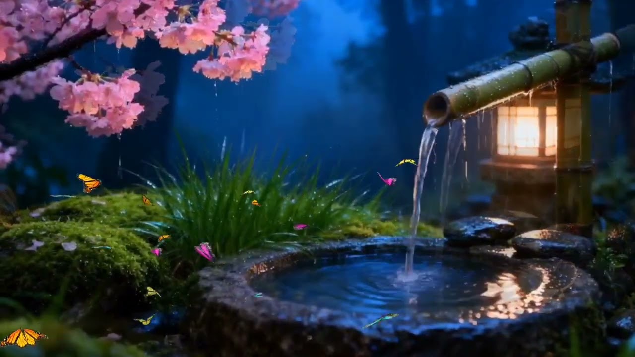Peaceful Rain and Gentle Piano | Tranquil Zen Garden Night for Sleep