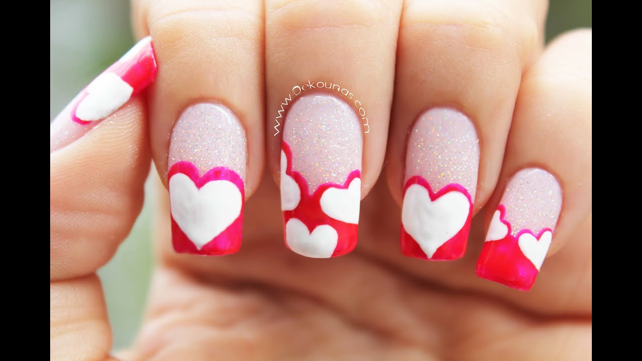 Decoración de uñas de Corazones - Heart nail art