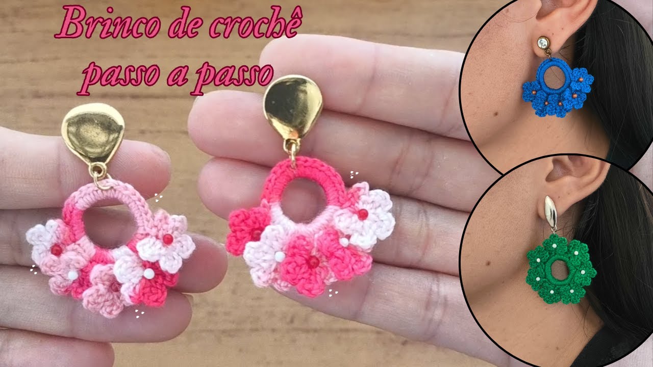 Nem parece mas &eacute; muito f&aacute;cil 🌼 Tutorial de brinco de croch&ecirc;