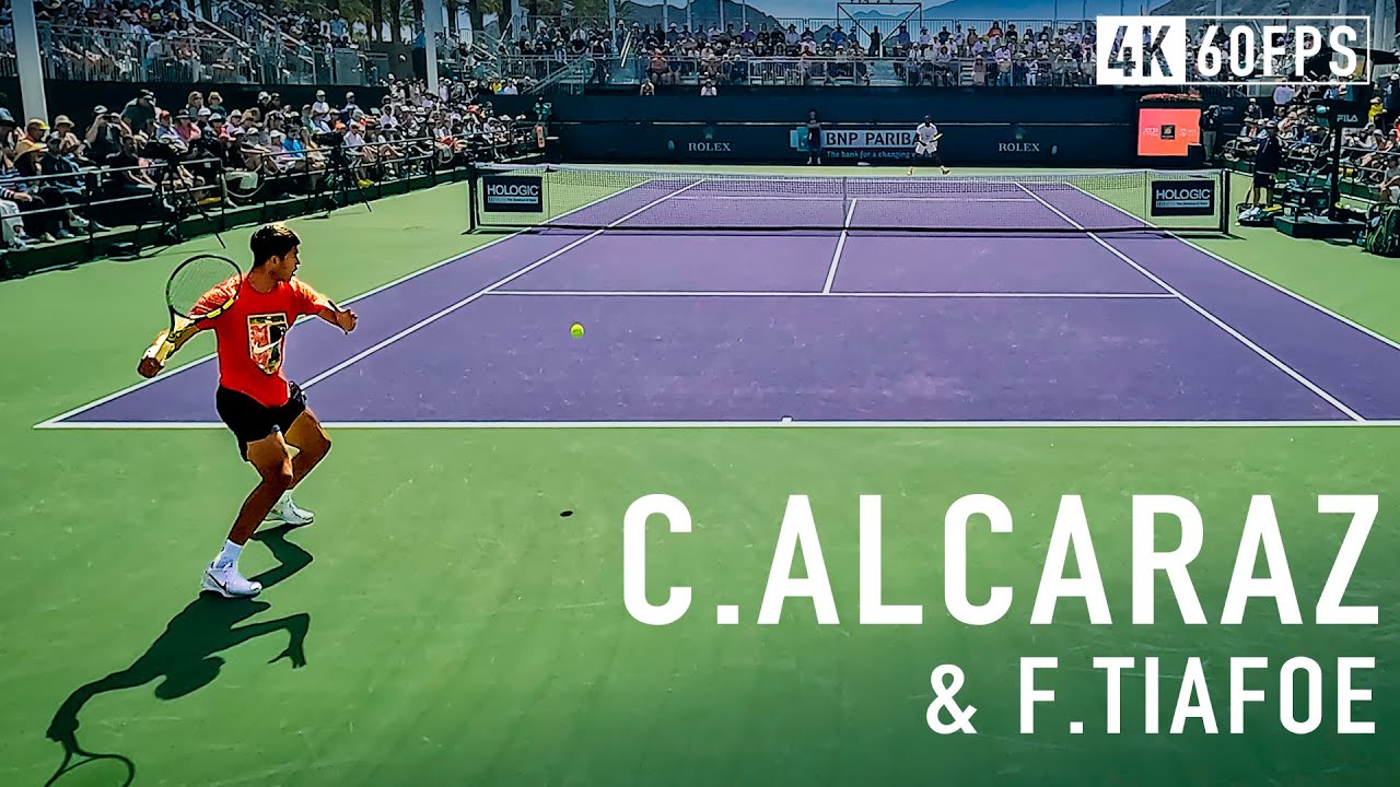 Carlos Alcaraz | Court Level Practice with Tiafoe [2023 IW]