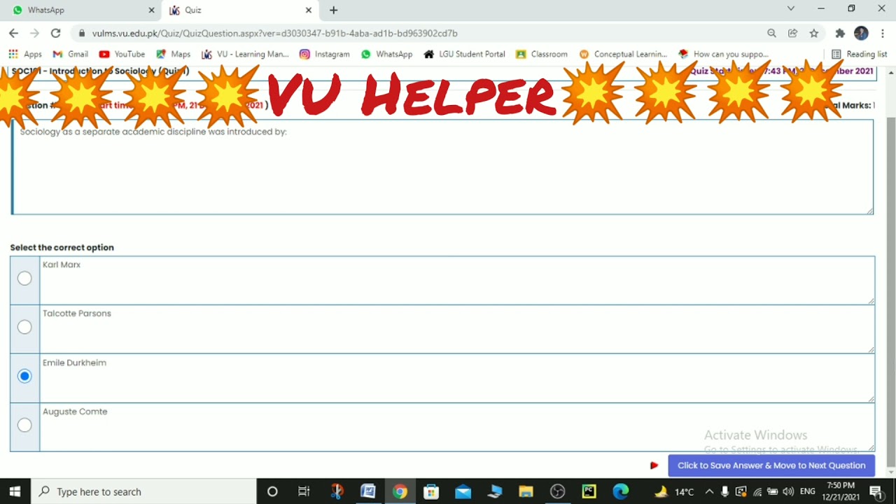 SOC101 Quiz No 1 Fall2021