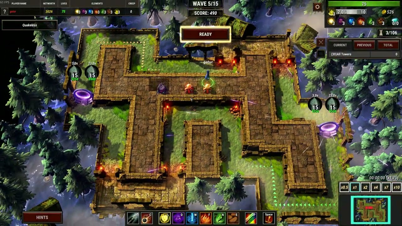 Element TD 2 - Level 10 - Around the Temple - Legendary difficulty - No creep lost