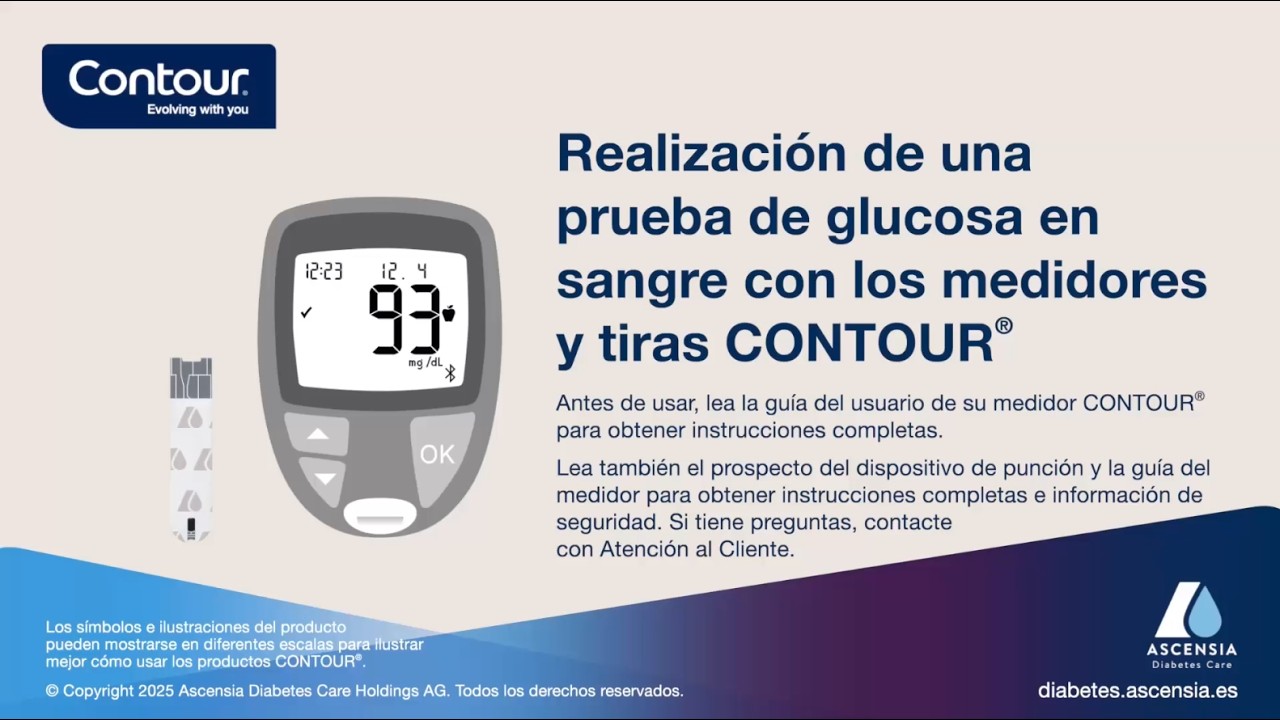 Realización de una prueba de glucosa en sangre con los medidores y tiras CONTOUR®