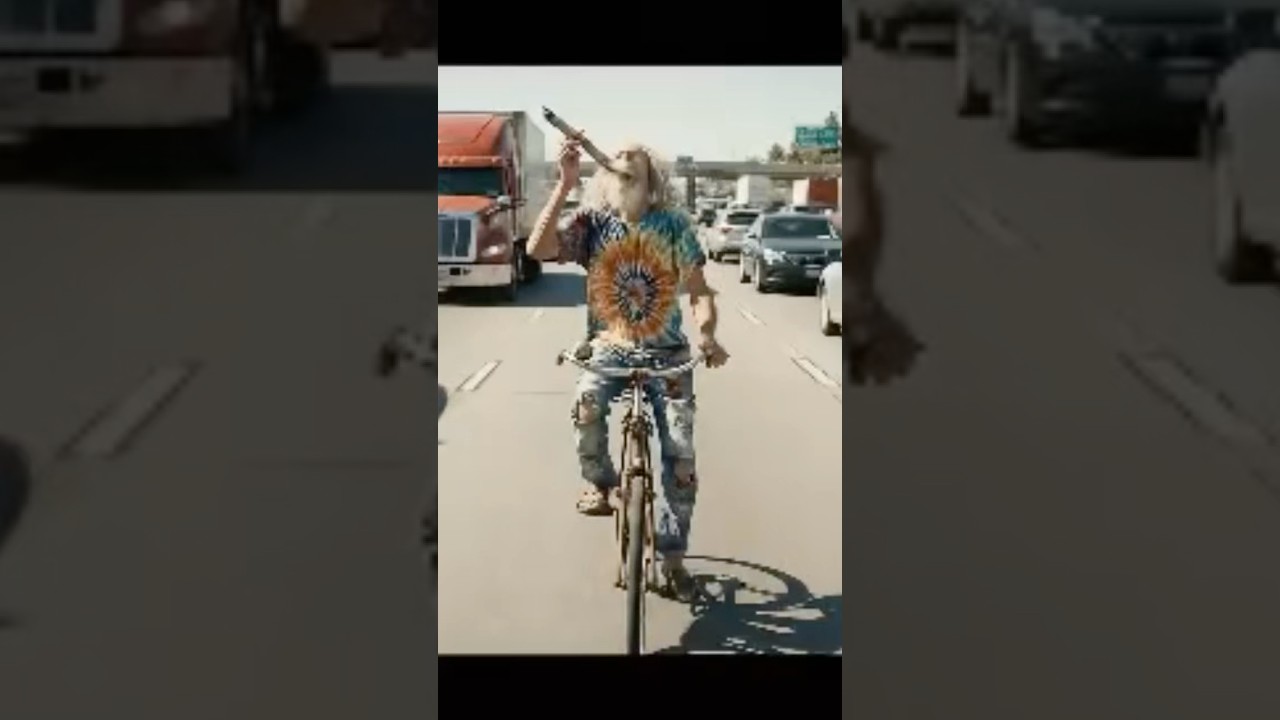 Hippy smoking giant joint on highway opens up a star gate and saves his life #funny #ai #funnyshorts