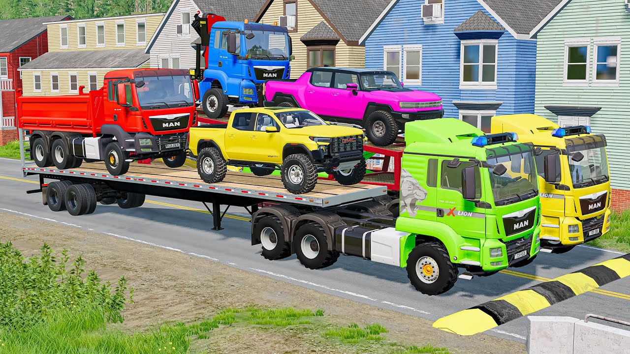 Flatbed Truck Mcqueen | Transportation with Truck - Pothole vs Car #14 - BeamNG.Drive