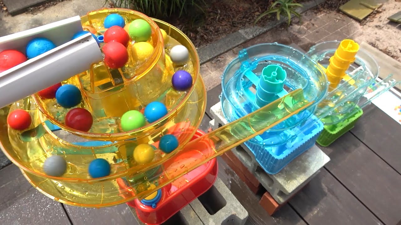 Marble Run ASMR☆A course using somen slides, rain gutters, transparent pipes, and water!