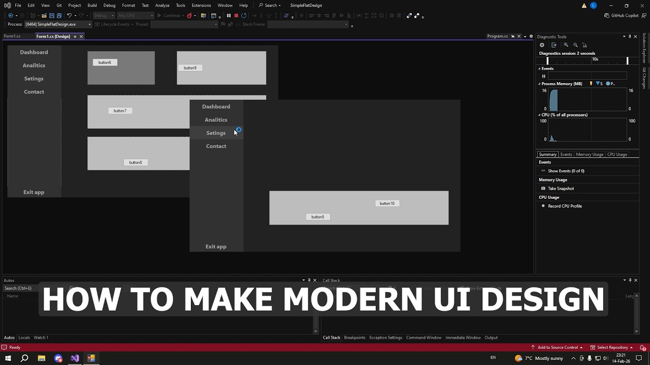 🎨 How to Create a Flat Modern UI Design in C# Windows Forms | Beginner Tutorial