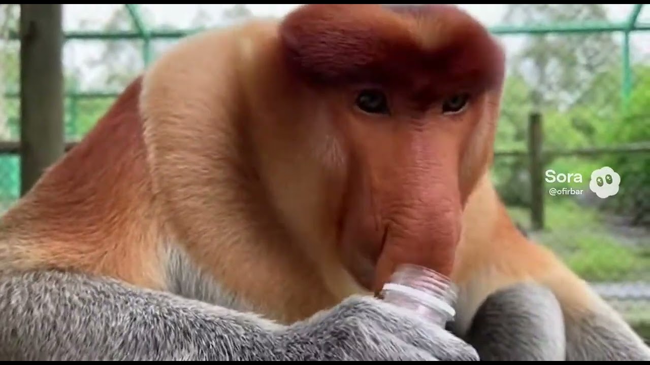 Proboscis monkey drink from a bottle #viral #proboscis 