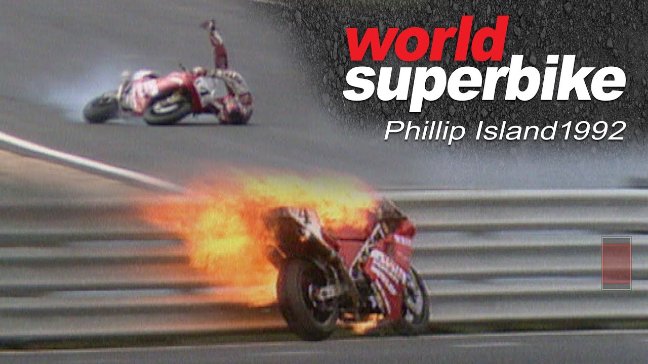St&eacute;phane Mertens fiery Phillip Island crash! WSBK 1992