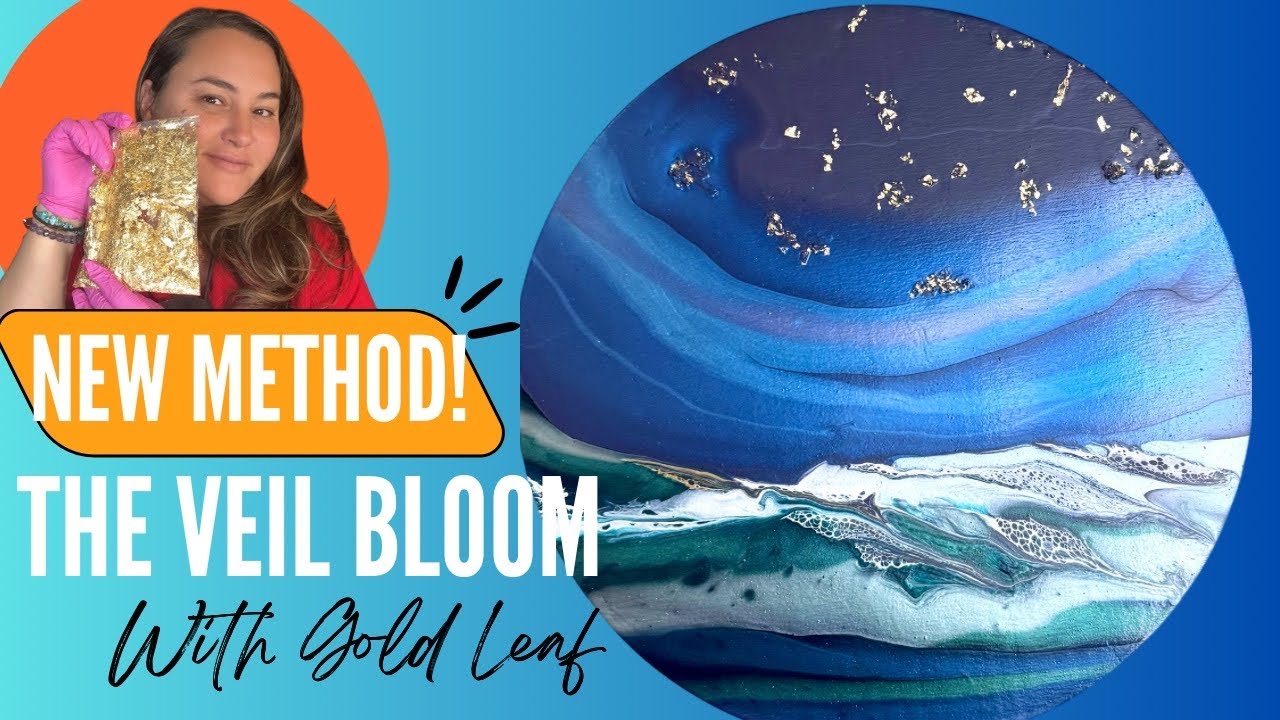 #488 Новый метод! Цветение вуали! Ночной океан с золотым листом! #fluidart