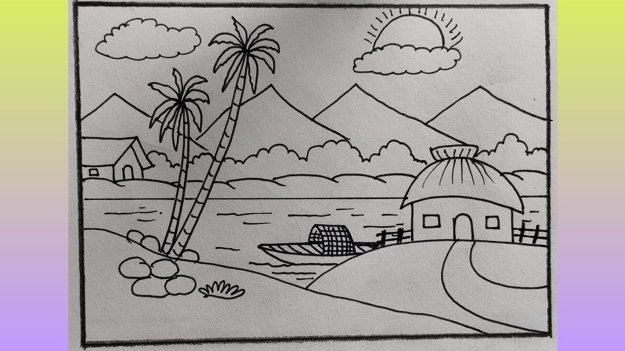 Easy Beautiful Scenary Drawing For Beginner//Easy Step By Step//Easy Scenery Drawing ❤️👌