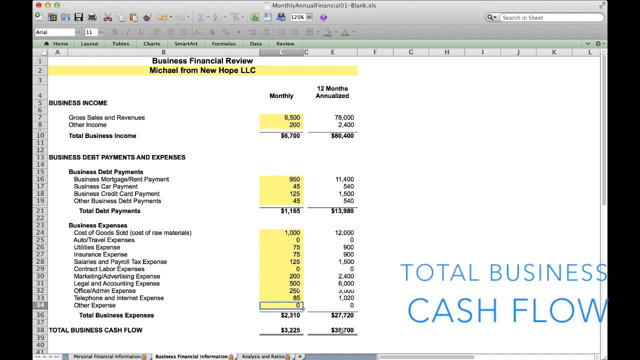 Month and Annual Financial Projection Template