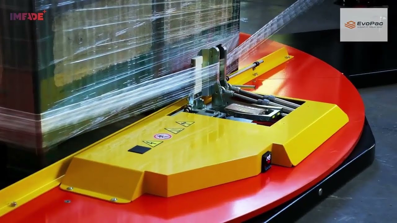 Filmeuse de palettes sur mesure avec coupe auto + soudure du film + presse pour charge instable
