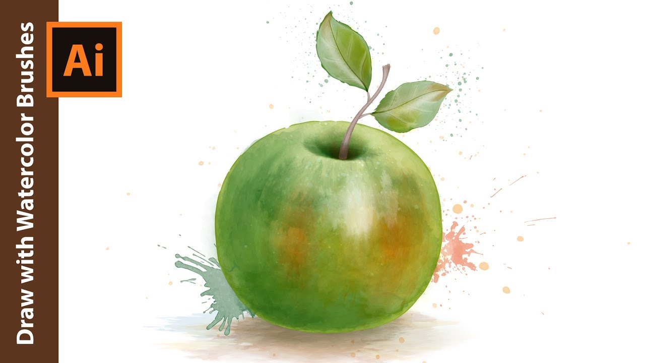 Watercolor Vector Brushes - How to draw an Apple with Watercolor Brushes in Adobe Illustrator