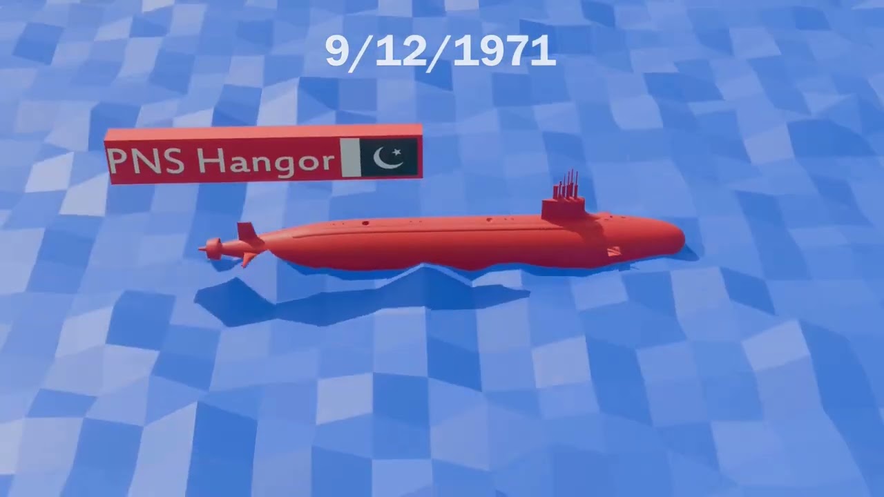 PNS hangor submarine attack during 1971 war (3D animation)