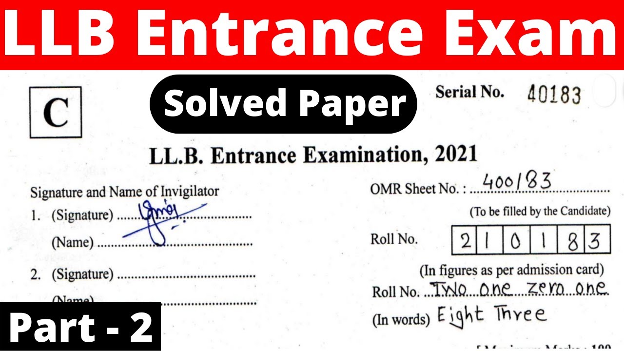 LLB Entrance Exam Paper 2021 Part -2  | LLB Entrance Exam Previous Year Question Paper | LLB Papers