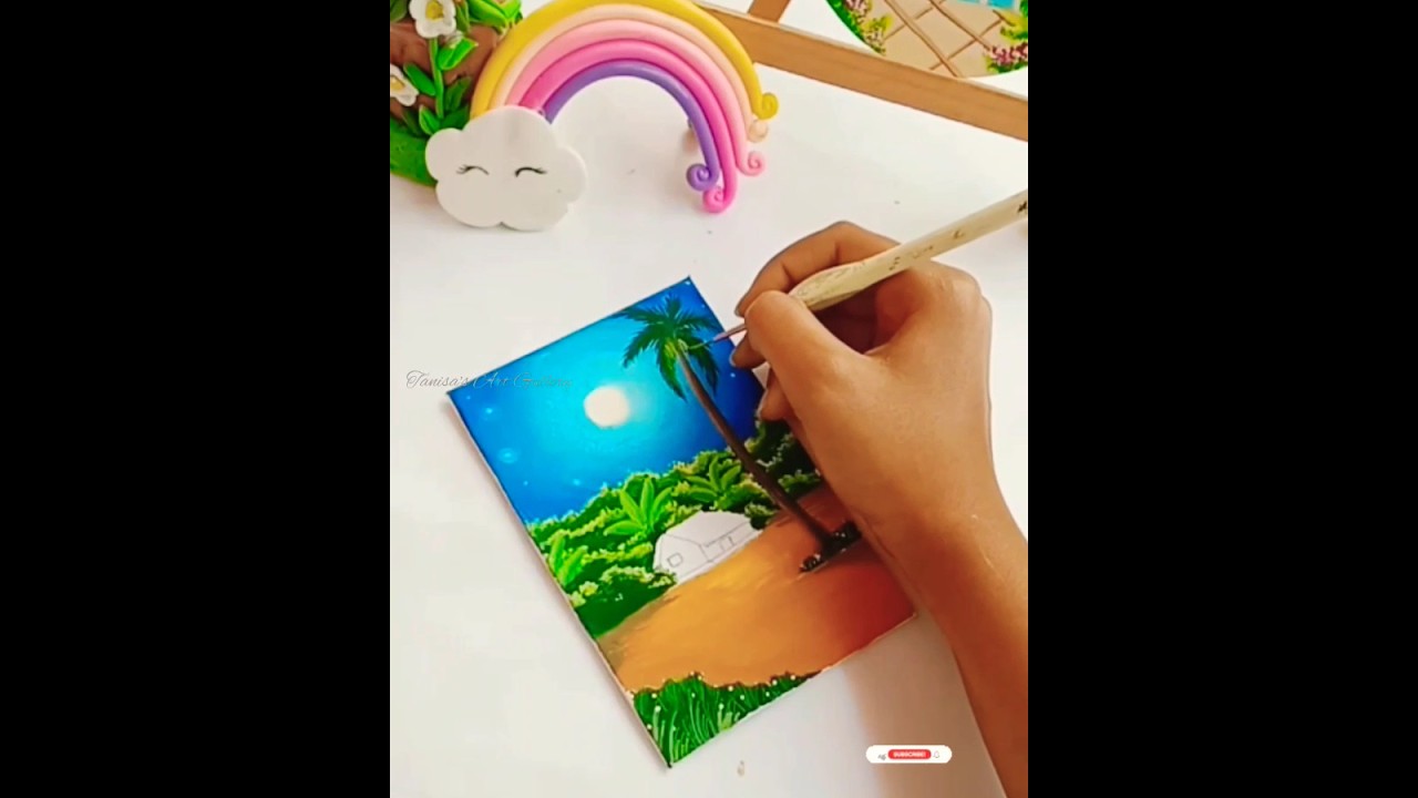 Painting a Peaceful Village Night Scenery 🏡#art #satisfying #shortsvideo