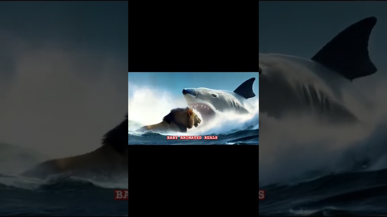 Shark and lion fight Kids Content, animated video kids, AI Reals 