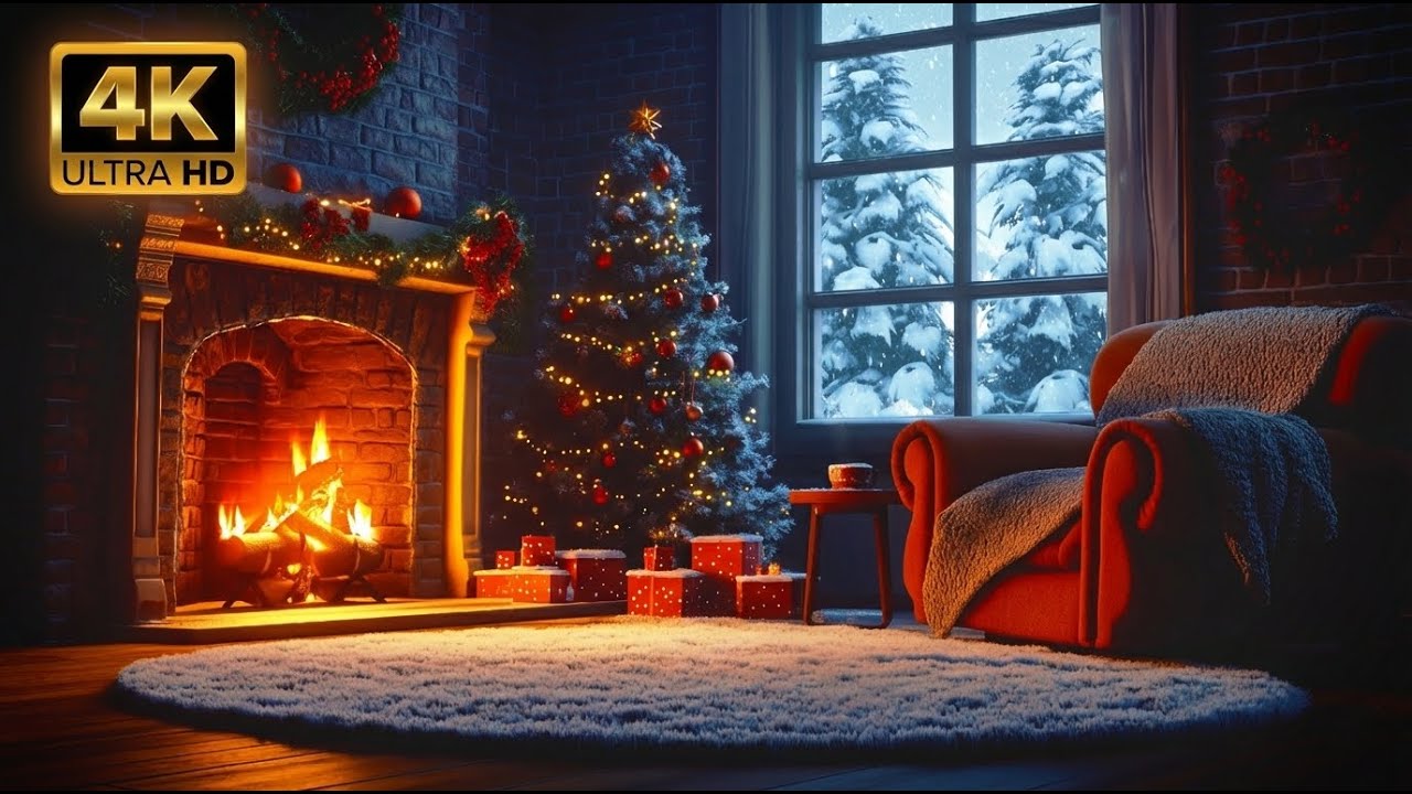 Cozy Christmas Fireplace & Snowfall ❄️🔥 (Silent Ambience)