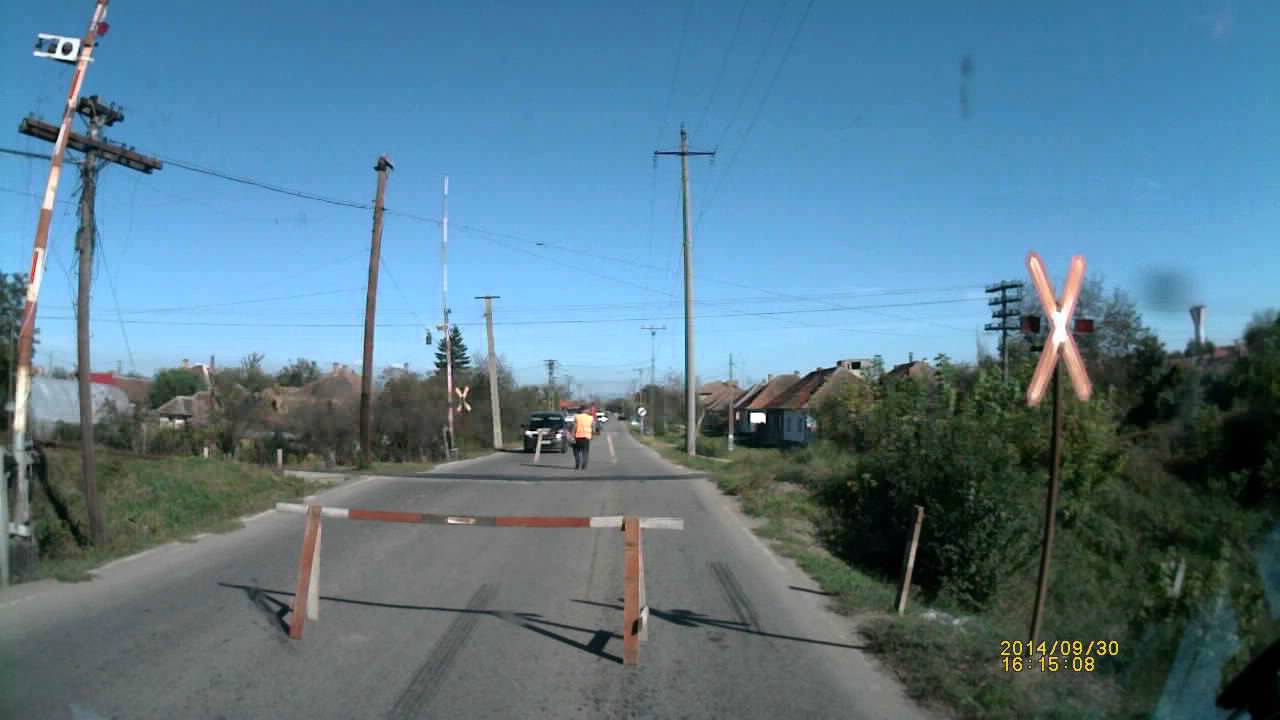 Bizoni in trafic 38 - Bariera a la Ineu, Jud. Arad, Romania - Strange railway crossing barrier