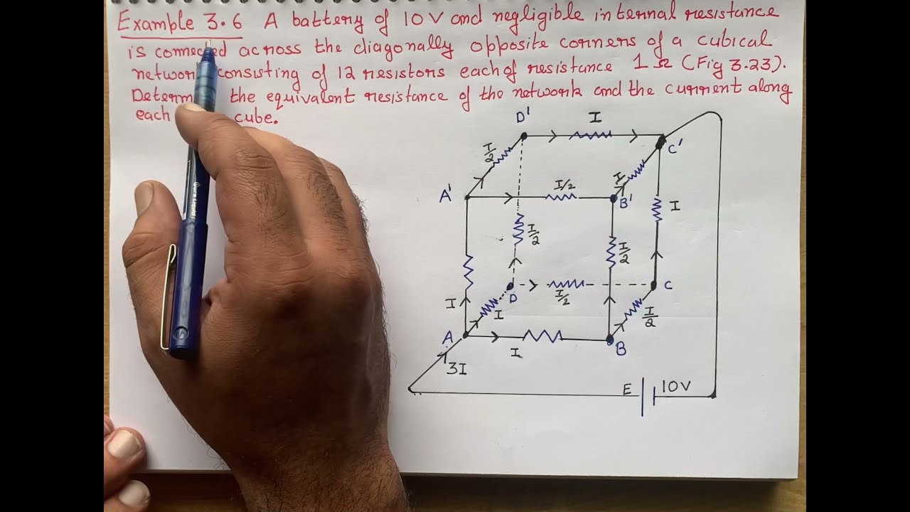Example 3.5 A battery of 10 V and negligible internal resistance is connected across the diagonally
