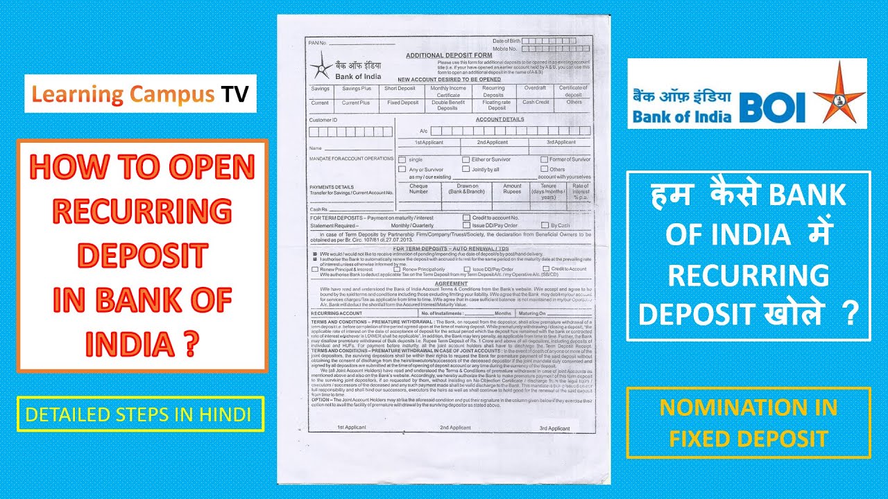 HOW TO OPEN RECURRING DEPOSIT IN BANK OF INDIA [ HINDI ] ?  | FEATURES & CHARGES EXPLAINED