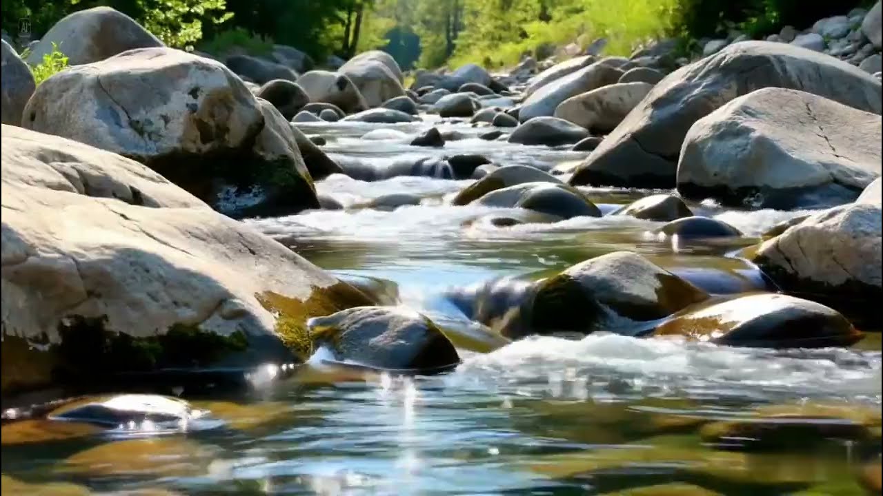 Relaxing River Sounds in Sunny Forest🌿Gentle Stream & Natural Water Flow for Sleep, Stress Relief