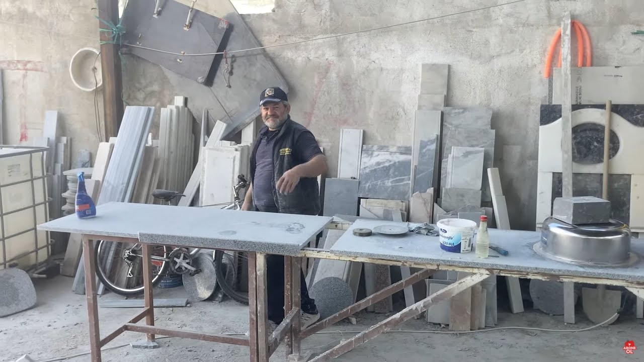 Изготовление гранитных мраморных кухонных столешниц | Часть # 3
