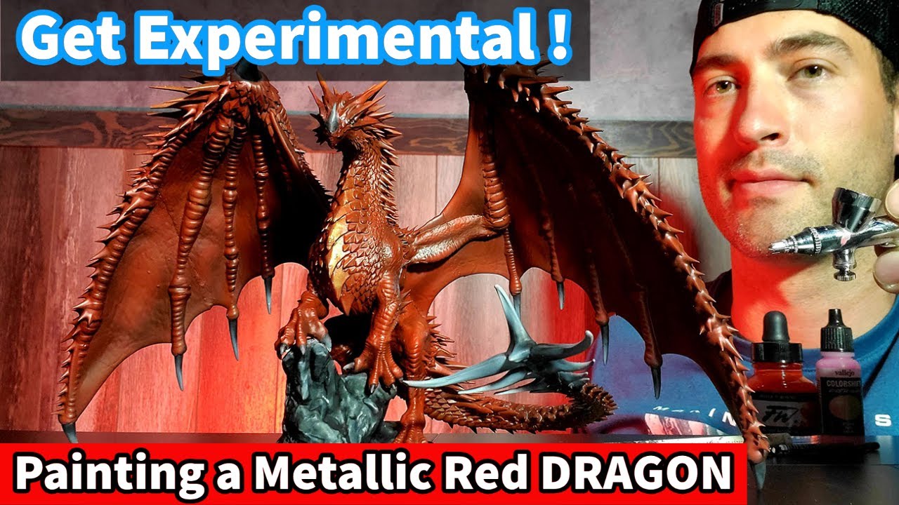 Getting Experimental Painting A Red Dragon!  How To Paint Miniatures With an Airbrush. Painting Tips