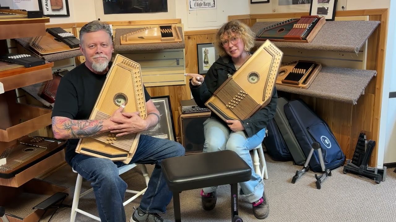 2 Cascades for 2 'harpers.  Hal Weeks and Mel Rich demo 2  Cascade Autoharps from d'Aigle. Compare!