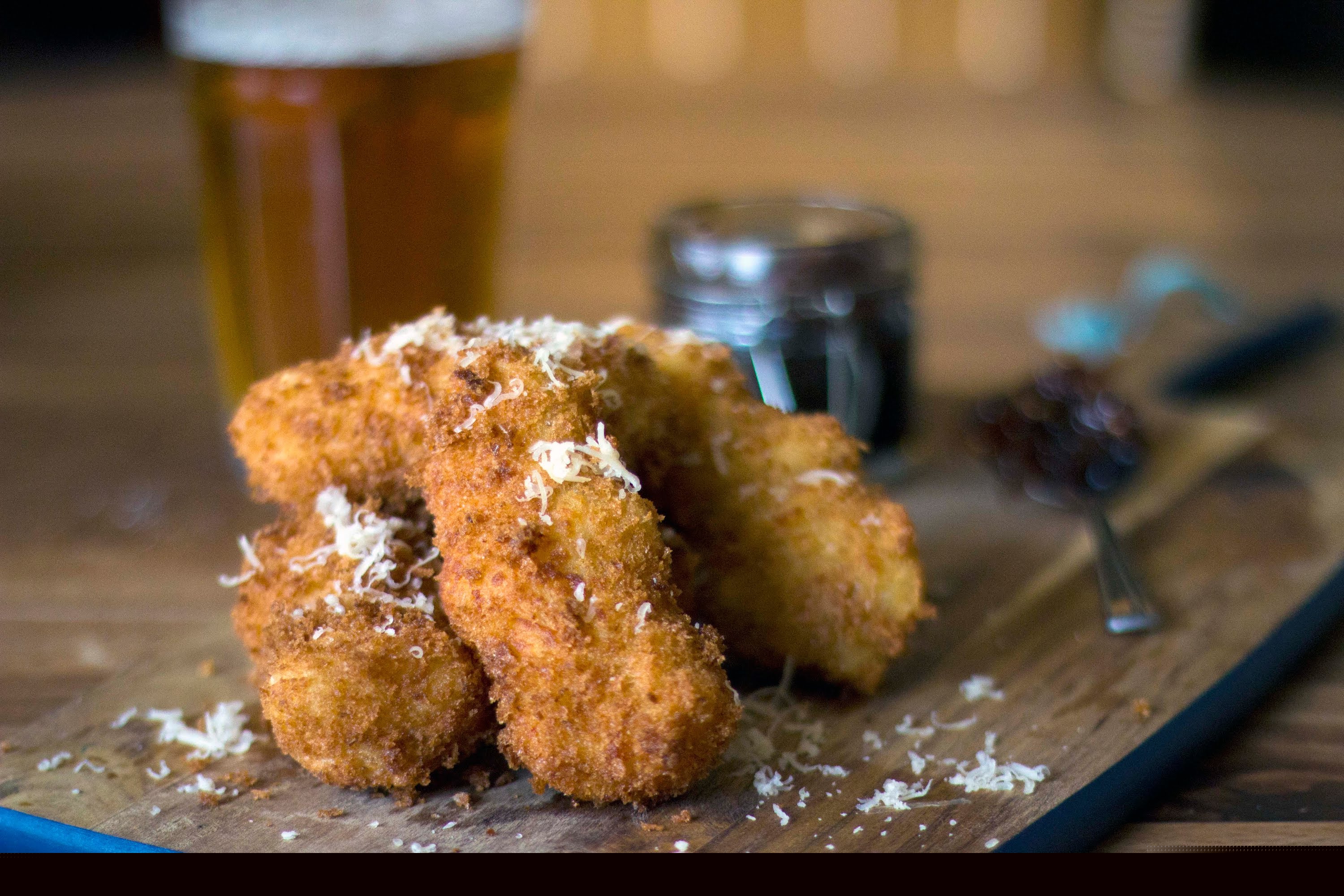 Deep-fried cheese & beer croquettes