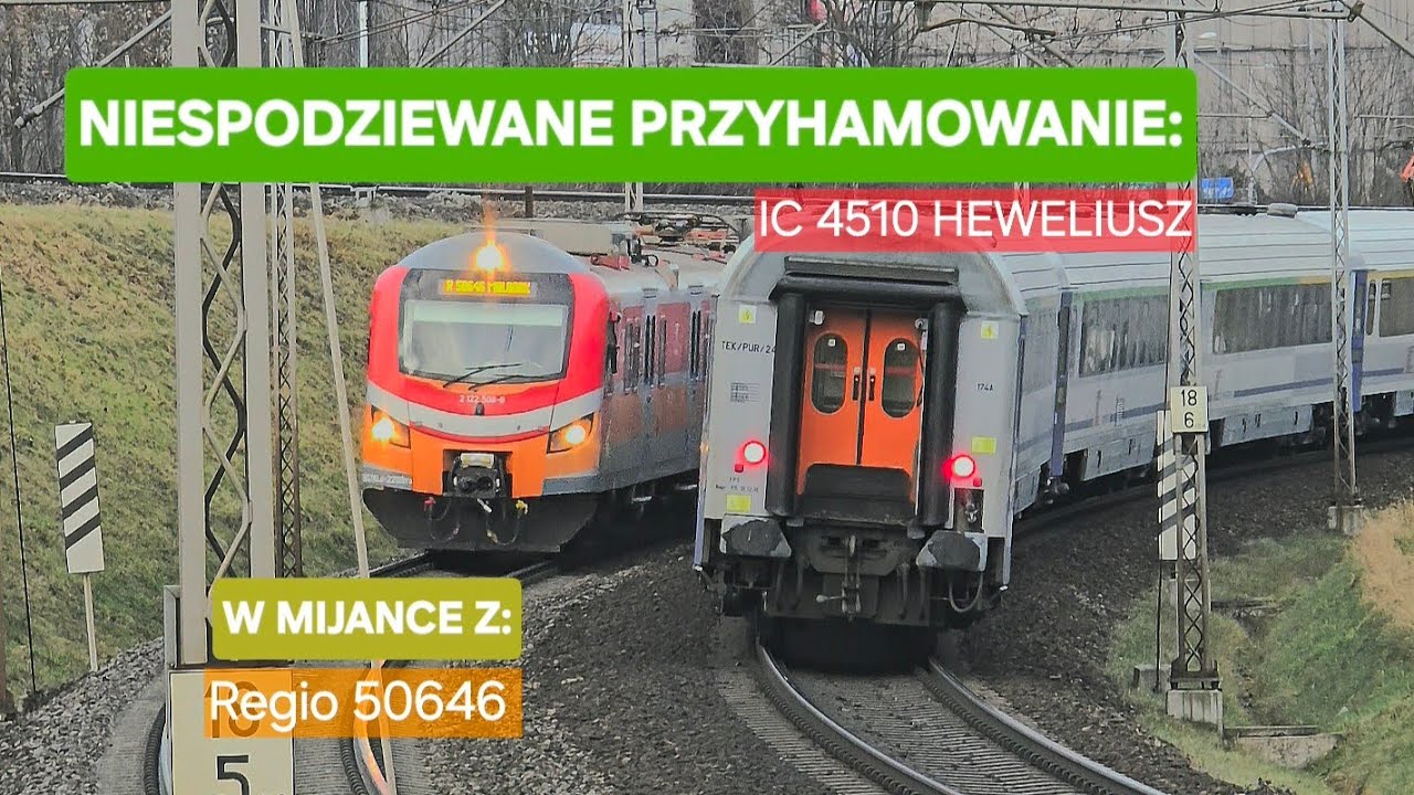 Przyhamowany IC Heweliusz w mijance z Regio