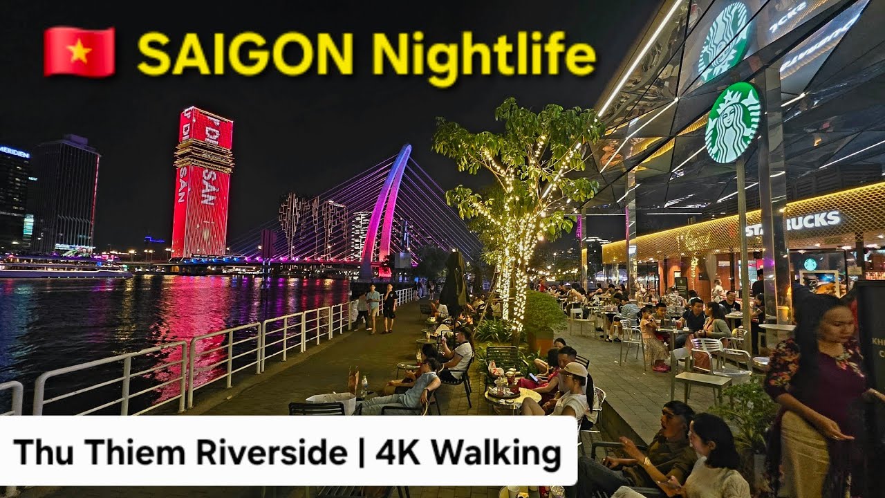 Saigon nightlife | Thu Thiem Riverside | Vietnam | 4K Walking Tour 