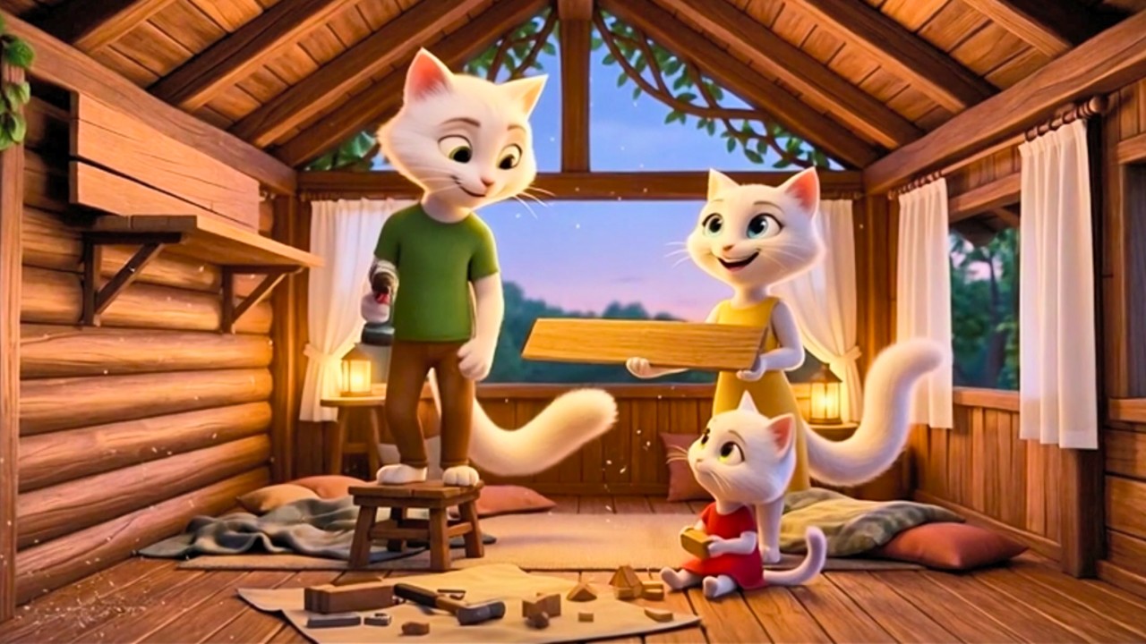 Cute Cat Family Builds a Hidden Tree House in the Jungle