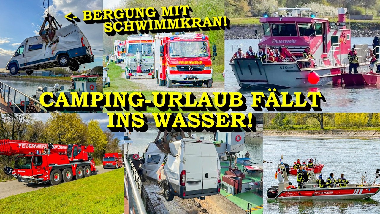 +++ SPEKTAKUL&Auml;RER UNFALL: WOHNMOBIL ROLLT IN DEN RHEIN +++ GROSSEINSATZ | SCHWIMMKRAN MIT BERGUNG
